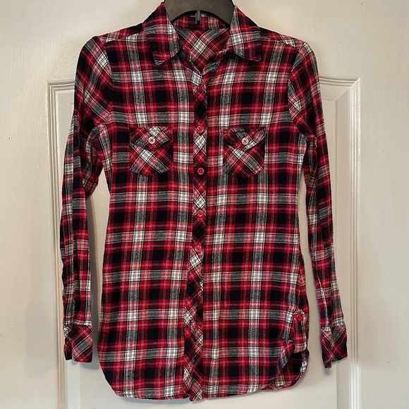 Plaid Button-Up Shirt - Red and Black - Picture 1 of 8